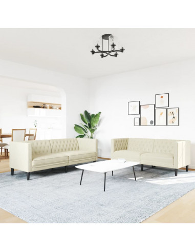 Set Divani Chesterfield 2pz Crema in Similpelle