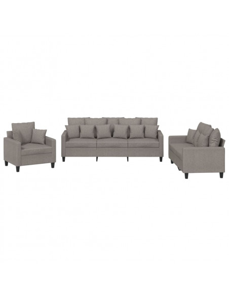 Set Divani 3 pz con Cuscini Tortora in Tessuto