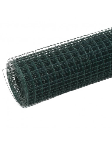 Recinzione in Rete per Pollaio in Acciaio e PVC 25x1,5 m Verde