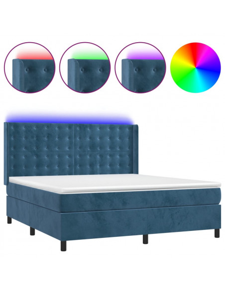 Letto a Molle con Materasso e LED Blu Scuro 180x200 cm