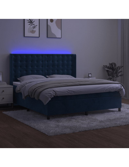 Letto a Molle con Materasso e LED Blu Scuro 180x200 cm