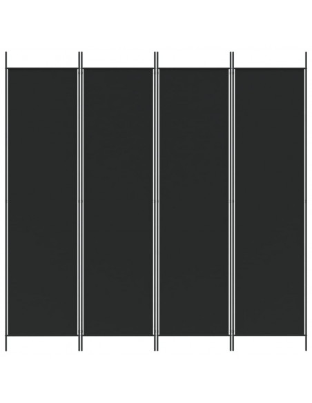 Divisorio a 4 Pannelli Nero 200x200 cm in Tessuto