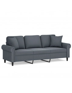 Divano a 3 Posti con Cuscini Grigio Scuro 180 cm in Velluto