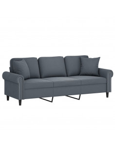 Divano a 3 Posti con Cuscini Grigio Scuro 180 cm in Velluto 2