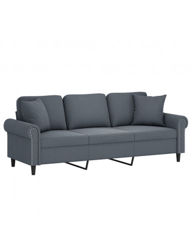 Divano a 3 Posti con Cuscini Grigio Scuro 180 cm in Velluto