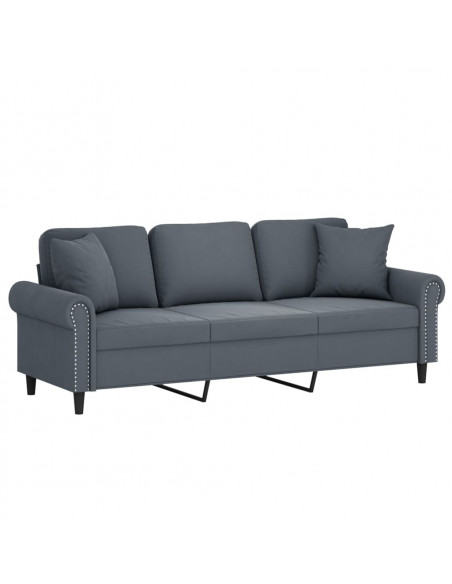 Divano a 3 Posti con Cuscini Grigio Scuro 180 cm in Velluto