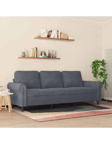 Divano a 3 Posti Grigio Scuro 180 cm in Velluto