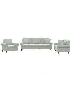Set di Divani 3 pz con Cuscini Grigio Chiaro in Velluto