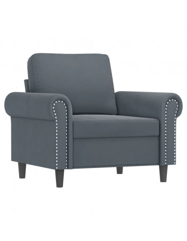 Set di Divani 3 pz con Cuscini Grigio Scuro in Velluto