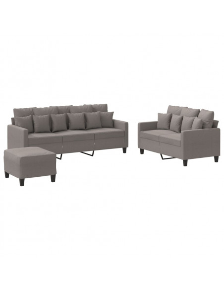Set di Divani 3 pz con Cuscini Tortora in Tessuto