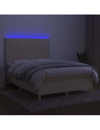 Letto a Molle con Materasso e LED Crema 140x200 cm in Tessuto