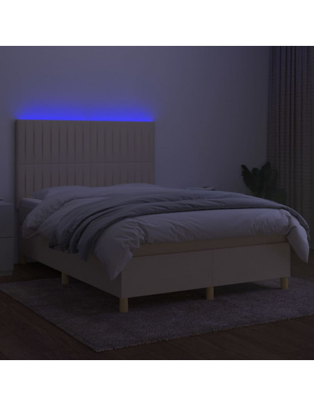 Letto a Molle con Materasso e LED Crema 140x200 cm in Tessuto