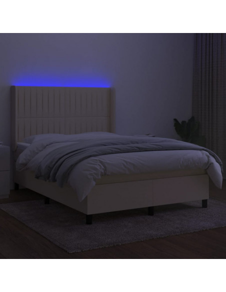 Letto a Molle con Materasso e LED Crema 140x200 cm in Tessuto