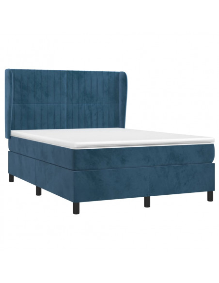 Giroletto a Molle con Materasso Blu Scuro 140x200 cm in Velluto
