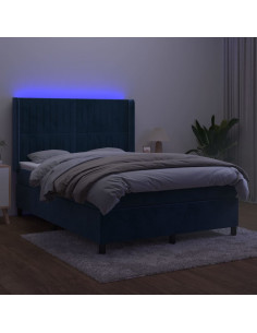Letto a Molle con Materasso e LED Blu Scuro 140x200 cm 2
