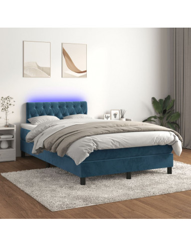 Letto a Molle Materasso e LED Blu Scuro 120x190 cm in Velluto