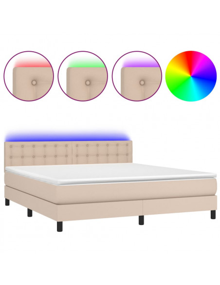 Giroletto Molle Materasso e LED Cappuccino 180x200cm Similpelle