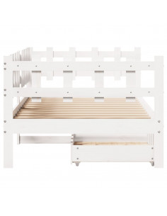 Dormeuse con Cassetti Bianca 80x200 cm Legno Massello di Pino