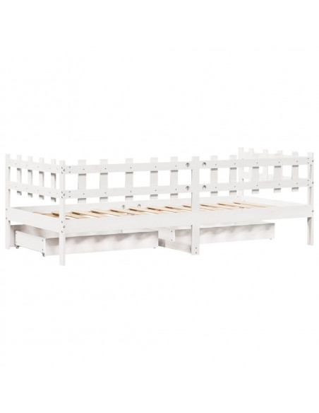 Dormeuse con Cassetti Bianca 80x200 cm Legno Massello di Pino
