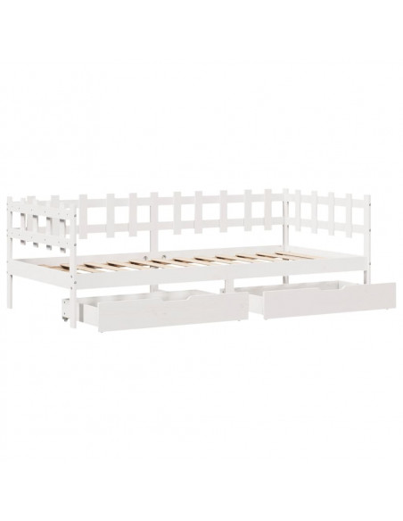 Dormeuse con Cassetti Bianca 80x200 cm Legno Massello di Pino