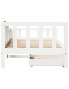 Dormeuse con Cassetti Bianca 80x200 cm Legno Massello di Pino