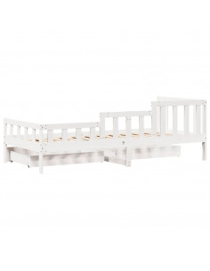 Dormeuse con Cassetti Bianca 80x200 cm Legno Massello di Pino 2