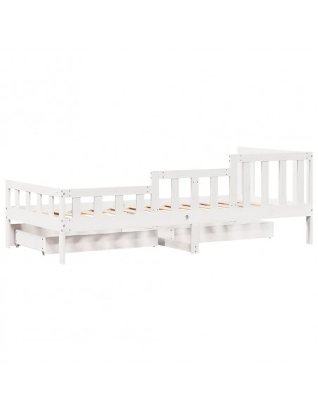 Dormeuse con Cassetti Bianca 80x200 cm Legno Massello di Pino