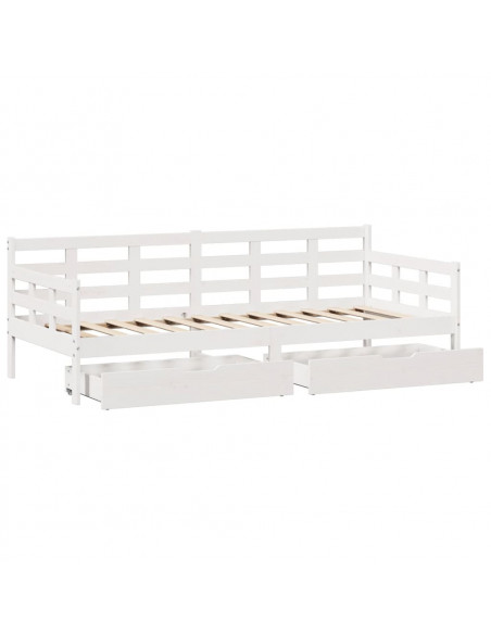 Dormeuse con Cassetti Bianca 80x200 cm Legno Massello di Pino