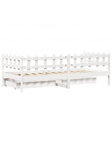 Dormeuse con Cassetti Bianco 90x200 cm Legno Massello di Pino