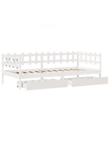 Dormeuse con Cassetti Bianco 90x200 cm Legno Massello di Pino