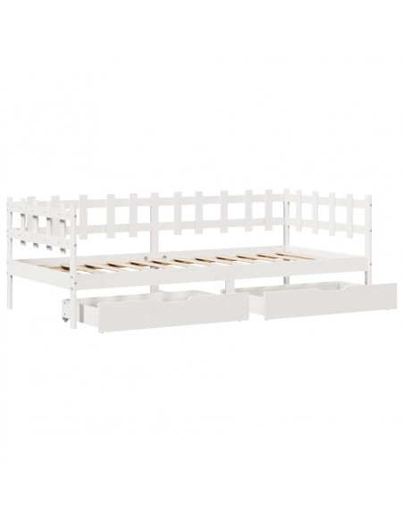 Dormeuse con Cassetti Bianco 90x200 cm Legno Massello di Pino
