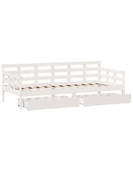 Dormeuse con Cassetti Bianco 90x200 cm Legno Massello di Pino