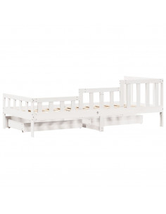 Dormeuse con Cassetti Bianco 90x200 cm Legno Massello di Pino 2
