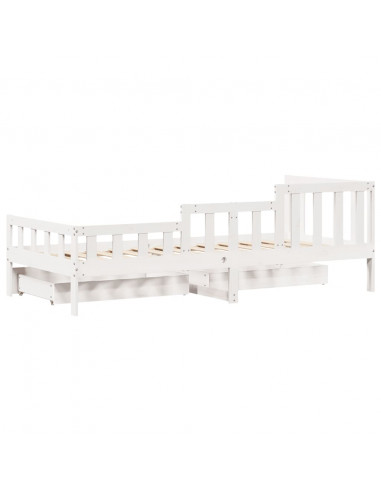 Dormeuse con Cassetti Bianco 90x200 cm Legno Massello di Pino