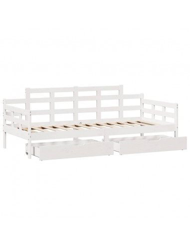 Dormeuse con Cassetti Bianco 90x200 cm Legno Massello di Pino