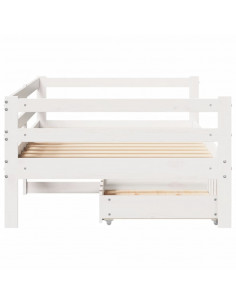 Dormeuse con Cassetti Bianco 90x200 cm Legno Massello di Pino