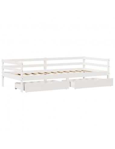 Dormeuse con Cassetti Bianco 90x200 cm Legno Massello di Pino