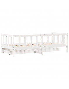 Dormeuse con Cassetti Bianco 90x200 cm Legno Massello di Pino 2