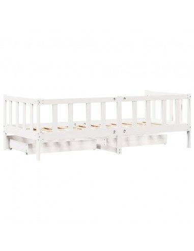 Dormeuse con Cassetti Bianco 90x200 cm Legno Massello di Pino
