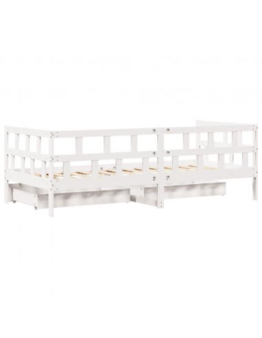 Dormeuse con Cassetti Bianco 90x200 cm Legno Massello di Pino