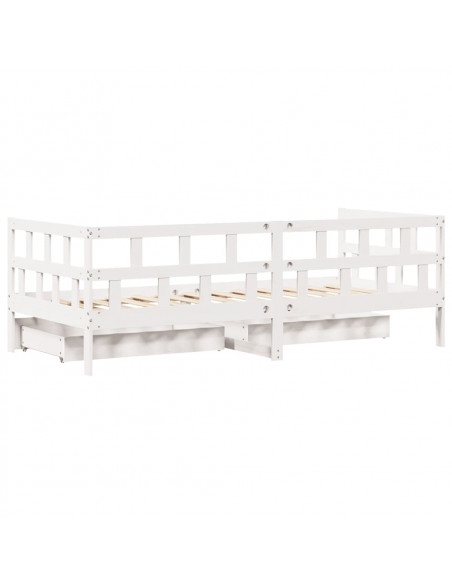 Dormeuse con Cassetti Bianco 90x200 cm Legno Massello di Pino