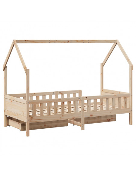 Giroletto Bambini con Cassetti 90x200 cm Legno Massello di Pino