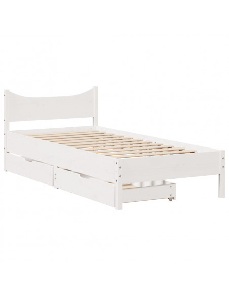 Giroletto con Cassetti Bianco 100x200 cm Legno Massello di Pino