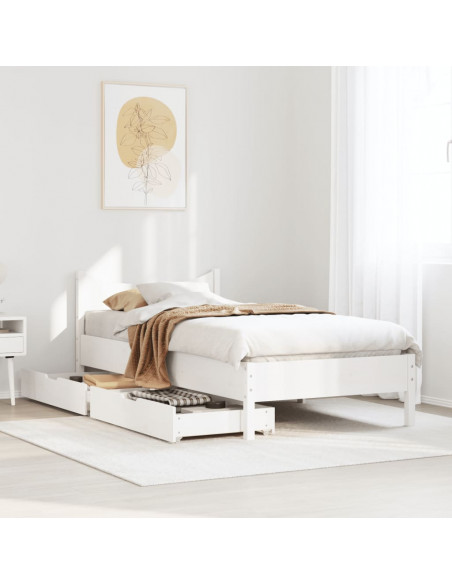Giroletto con Cassetti Bianco 100x200 cm Legno Massello di Pino