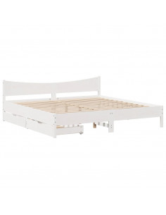 Giroletto con Cassetti Bianco 180x200 cm Legno Massello di Pino