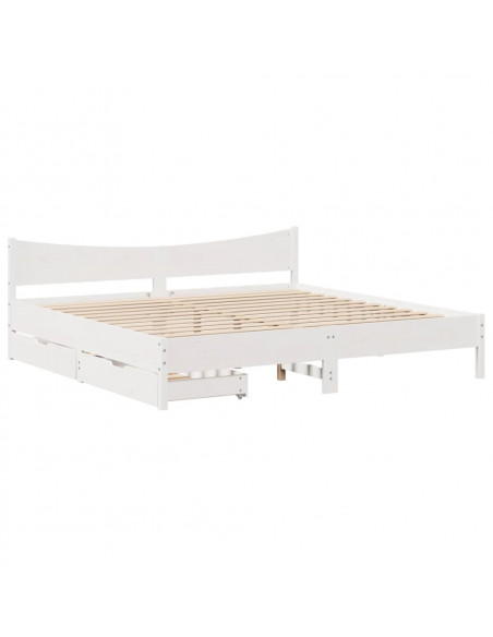 Giroletto con Cassetti Bianco 180x200 cm Legno Massello di Pino