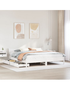 Giroletto con Cassetti Bianco 180x200 cm Legno Massello di Pino 2