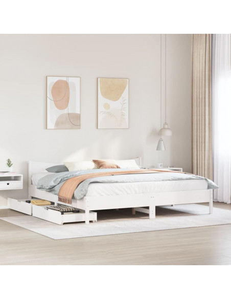 Giroletto con Cassetti Bianco 180x200 cm Legno Massello di Pino