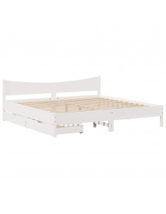 Giroletto con Cassetti Bianco 200x200 cm Legno Massello di Pino