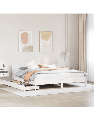 Giroletto con Cassetti Bianco 200x200 cm Legno Massello di Pino